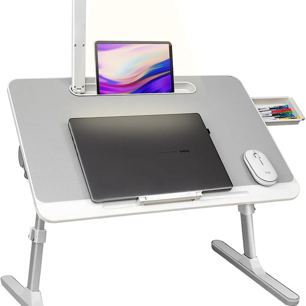 Lap Desk for Laptop with LED Light and Drawer, Adjustable Stand for Bed, Sofa, Study, Reading