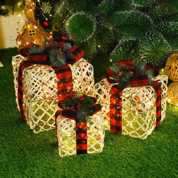 3Pcs/Set Christmas Decoration Gift Box Christmas Tree Ornaments Luminous Iron Art Home Outdoor Christmas Decorations Mall