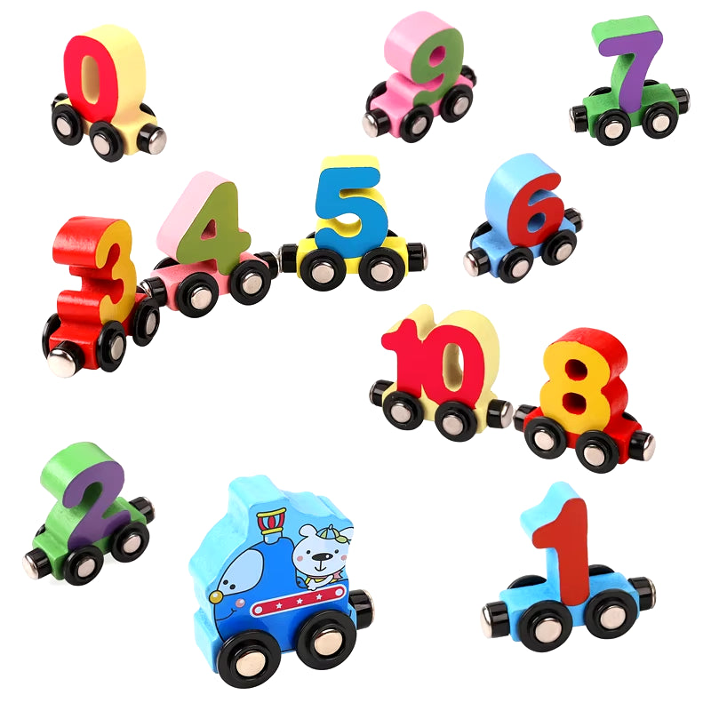 12Pcs/Sets Magnetic Digital Train Colorful Cognition Wooden Toy Learning Car Montessori Children'S Assembly Educational Toys