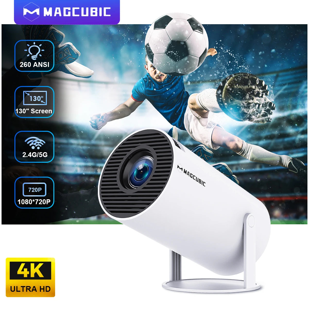 4K Portable Projector ( HY300 Pro Android 11) 1280*720P,  Dual Wifi, 180°Flexible 