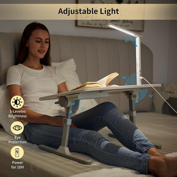 Lap Desk for Laptop with LED Light and Drawer, Adjustable Stand for Bed, Sofa, Study, Reading