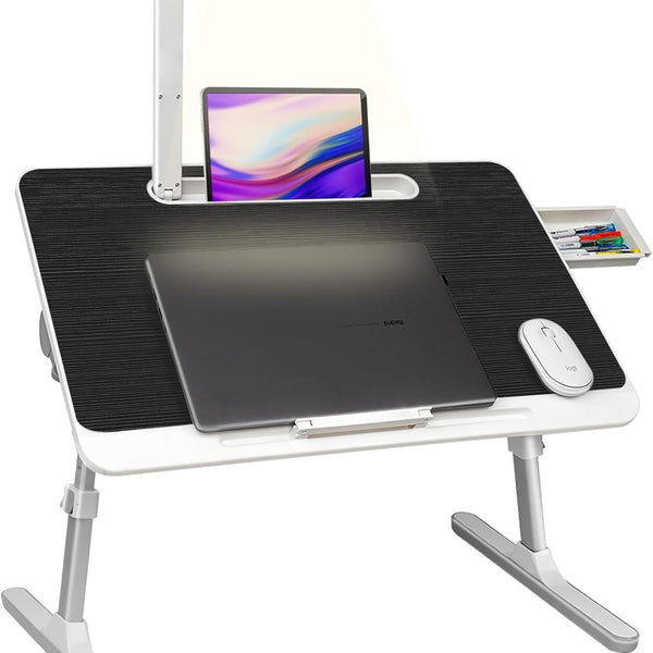 Lap Desk for Laptop with LED Light and Drawer, Adjustable Stand for Bed, Sofa, Study, Reading
