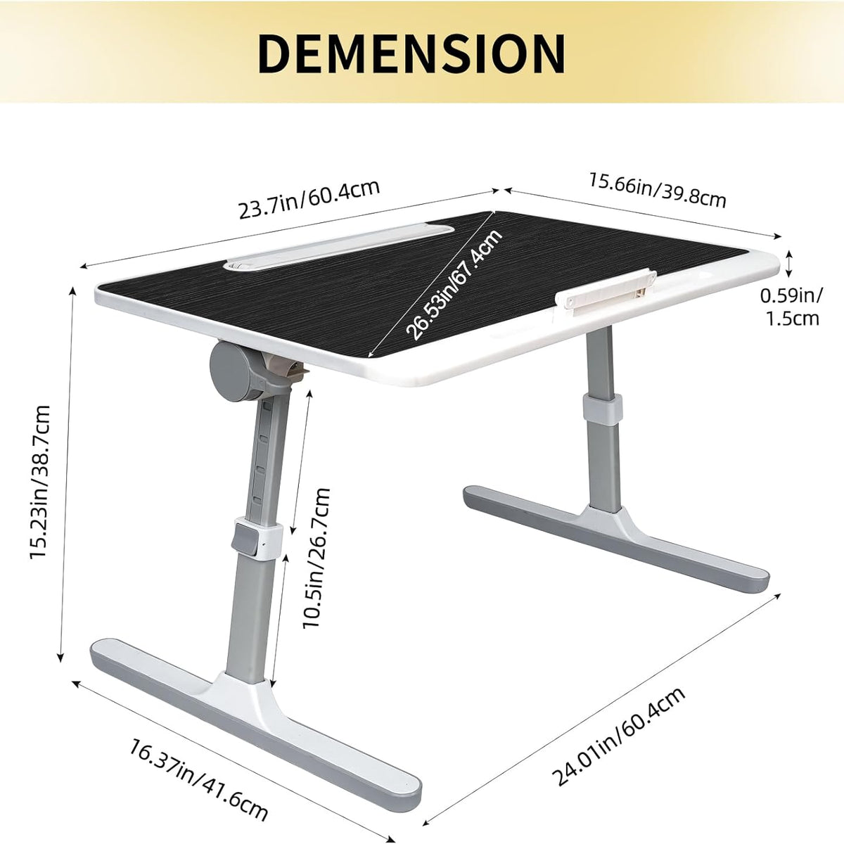 Lap Desk for Laptop, Portable Bed Table Desk, Laptop Desk with LED Light and Drawer, Adjustable Laptop Stand for Bed, Sofa, Study, Reading