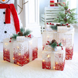 3Pcs/Set Christmas Decoration Gift Box Christmas Tree Ornaments Luminous Iron Art Home Outdoor Christmas Decorations Mall