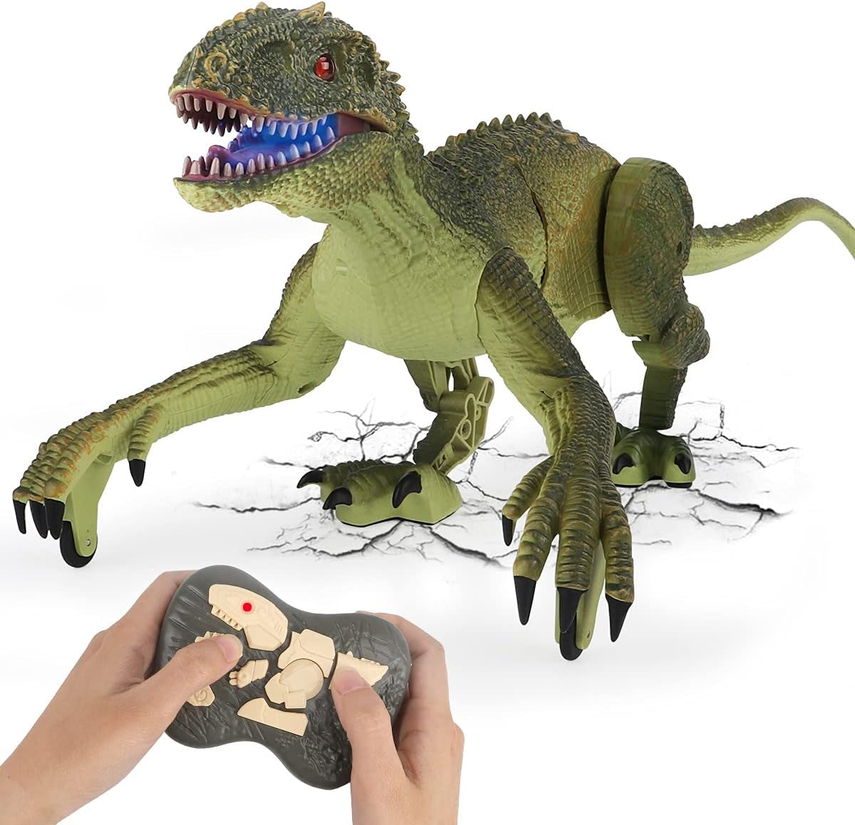 Remote Control Dinosaur Toys, 2.4 Ghz RC Walking N Roaring Realistic Velociraptor Dinosaur Toy with LED Lights, Dance N Fight Mode, Birthday Gifts for Kids Children Boys Girls Age 6-12