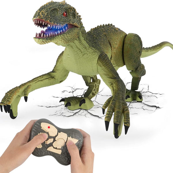 Remote Control Dinosaur Toys, 2.4 Ghz RC Walking N Roaring Realistic Velociraptor Dinosaur Toy with LED Lights, Dance N Fight Mode, Birthday Gifts for Kids Children Boys Girls Age 6-12