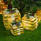 3Pcs/Set Christmas Decoration Gift Box Christmas Tree Ornaments Luminous Iron Art Home Outdoor Christmas Decorations Mall