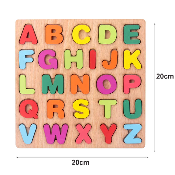 Wooden Puzzle Alphabet Number Shape Matching Board Baby Early Learning 3D Puzzle Preschool Educational Toys for Children