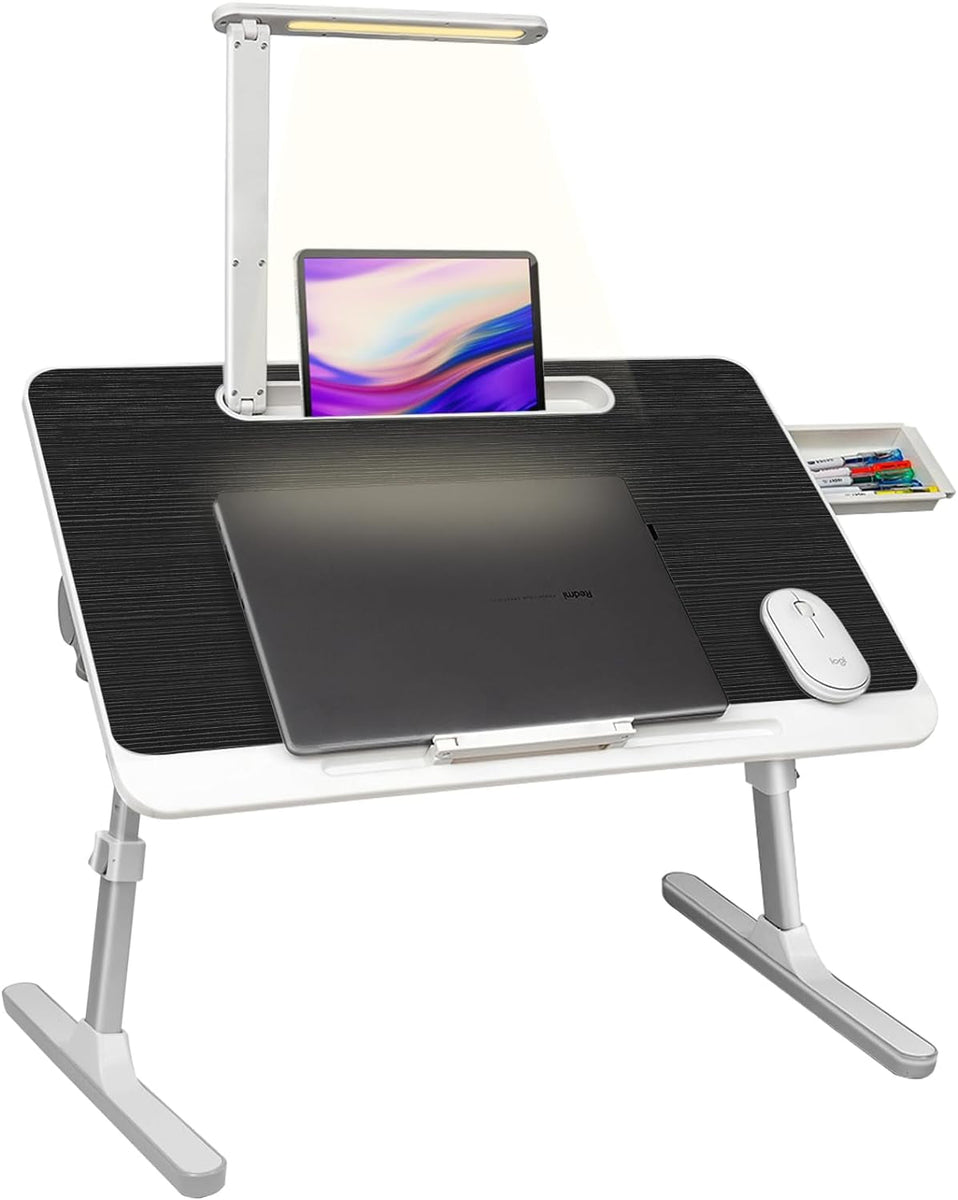 Lap Desk for Laptop with LED Light and Drawer, Adjustable Stand for Bed, Sofa, Study, Reading