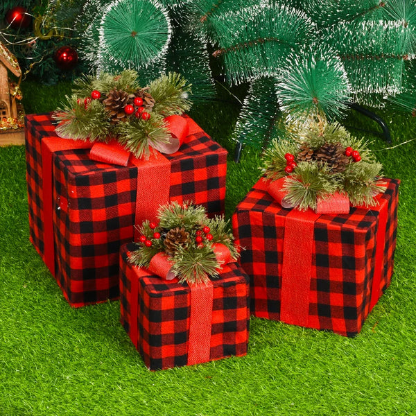 3Pcs/Set Christmas Decoration Gift Box Christmas Tree Ornaments Luminous Iron Art Home Outdoor Christmas Decorations Mall