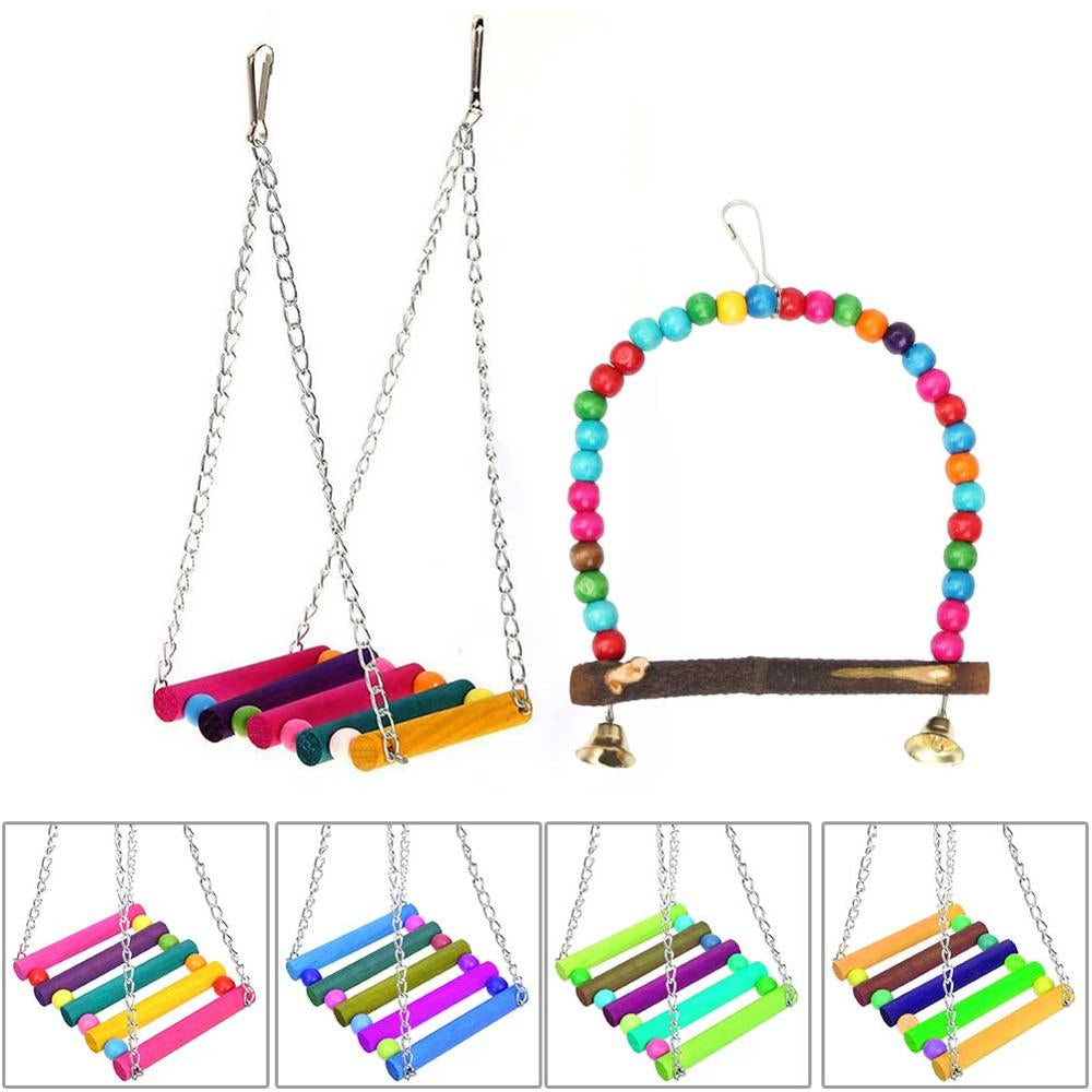 Parrot Toys Macaw Hanging Acrylic with Bells Bites Chew on Cages Cockatoo Stand Rack Swing Bird Toy Pet Product