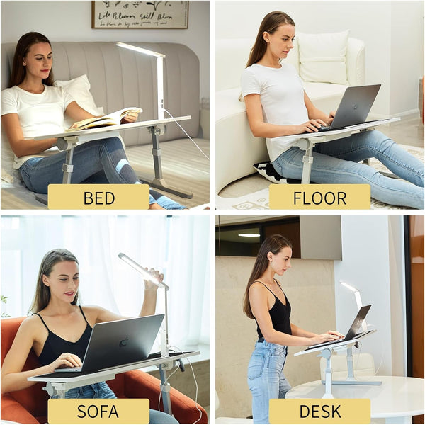 Lap Desk for Laptop with LED Light and Drawer, Adjustable Stand for Bed, Sofa, Study, Reading