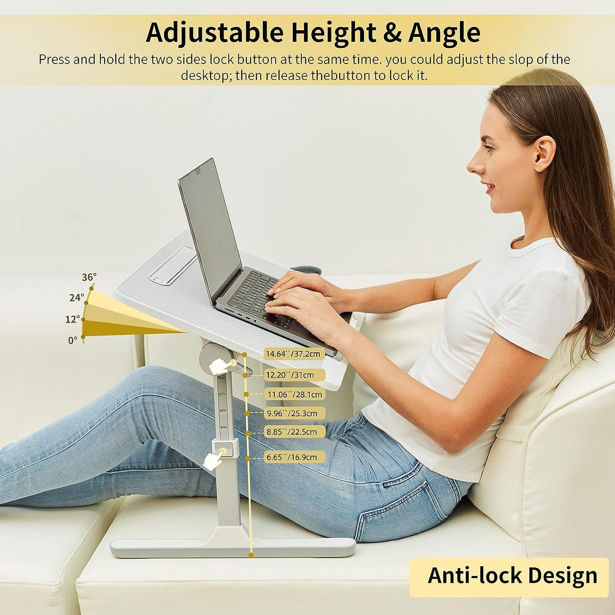 Lap Desk for Laptop with LED Light and Drawer, Adjustable Stand for Bed, Sofa, Study, Reading