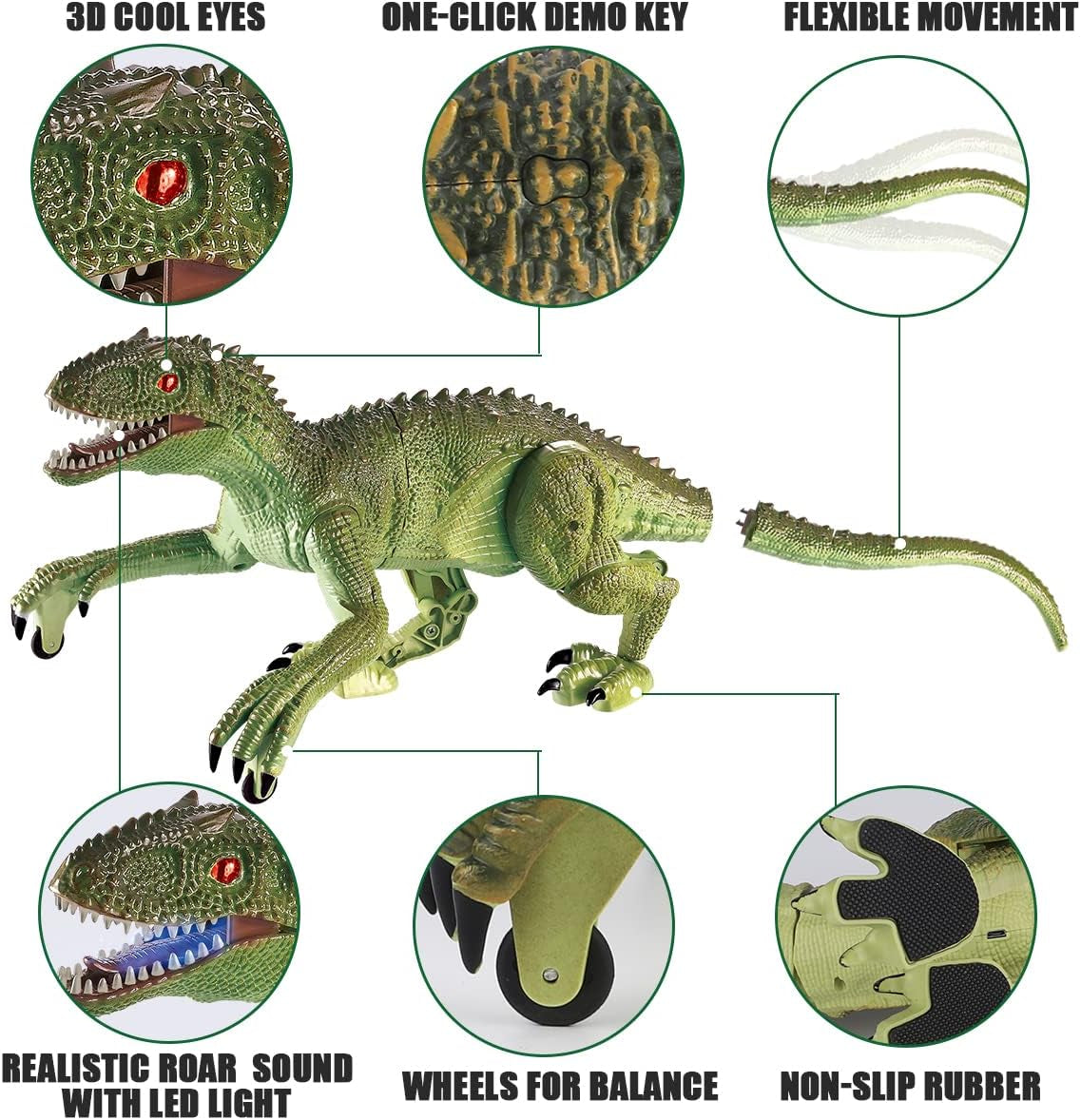 Remote Control Dinosaur Toys, 2.4 Ghz RC Walking N Roaring Realistic Velociraptor Dinosaur Toy with LED Lights, Dance N Fight Mode, Birthday Gifts for Kids Children Boys Girls Age 6-12