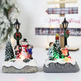 Christmas Scene Village House Snowmen Lighted Christmas Miniature Christmas Village Set for Gift Christmas Decor Micro Landscape