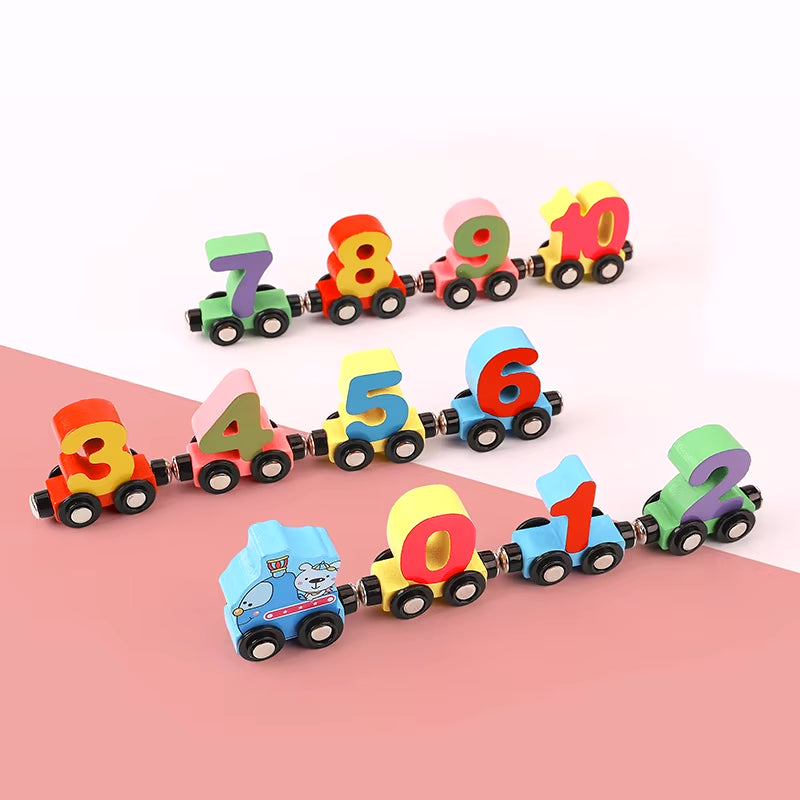 12Pcs/Sets Magnetic Digital Train Colorful Cognition Wooden Toy Learning Car Montessori Children'S Assembly Educational Toys