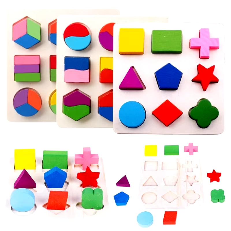 Wooden Puzzle Alphabet Number Shape Matching Board Baby Early Learning 3D Puzzle Preschool Educational Toys for Children