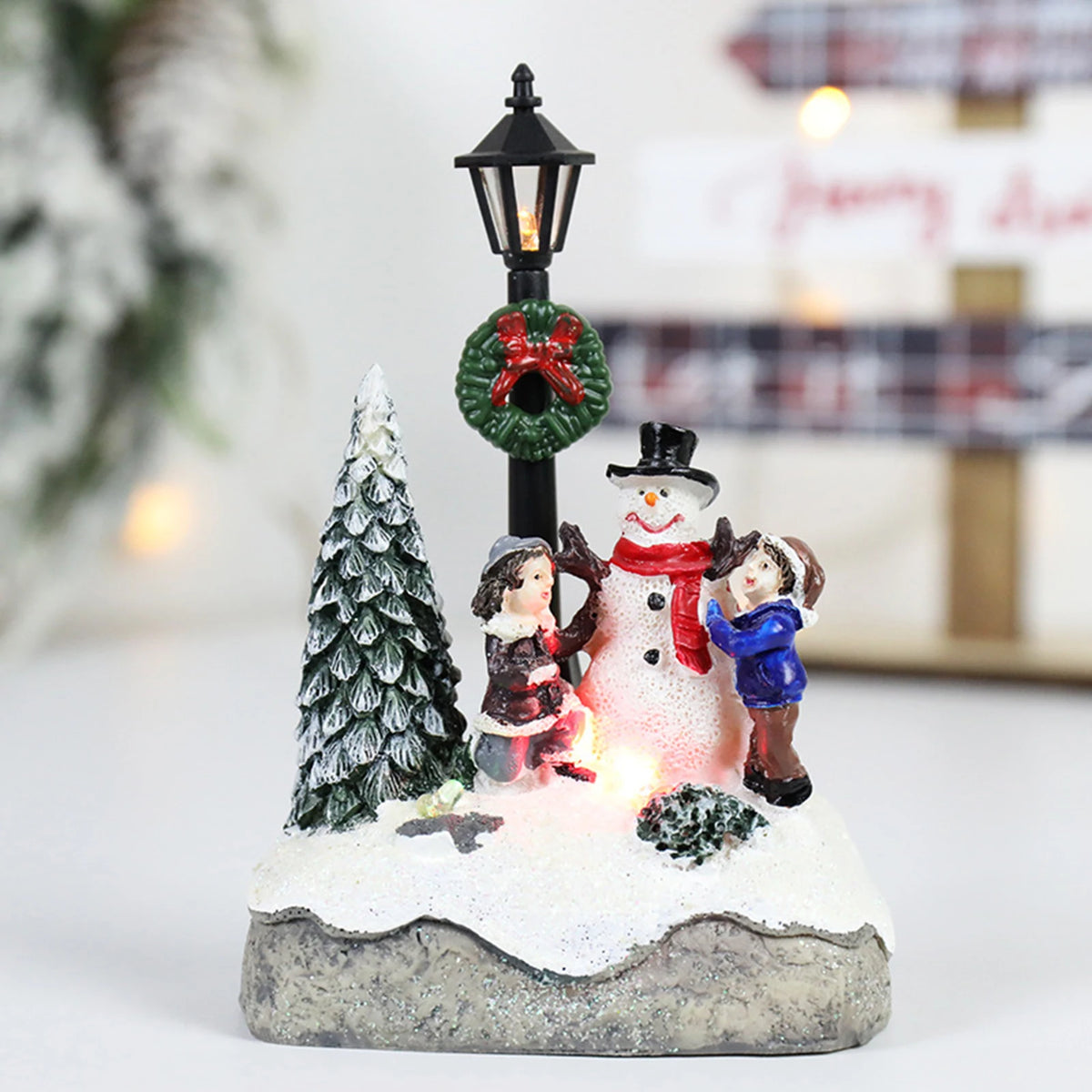 Christmas Scene Village House Snowmen Lighted Christmas Miniature Christmas Village Set for Gift Christmas Decor Micro Landscape