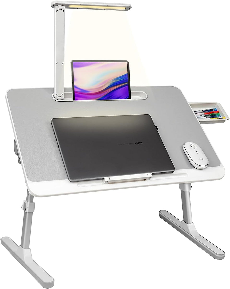 Lap Desk for Laptop with LED Light and Drawer, Adjustable Stand for Bed, Sofa, Study, Reading