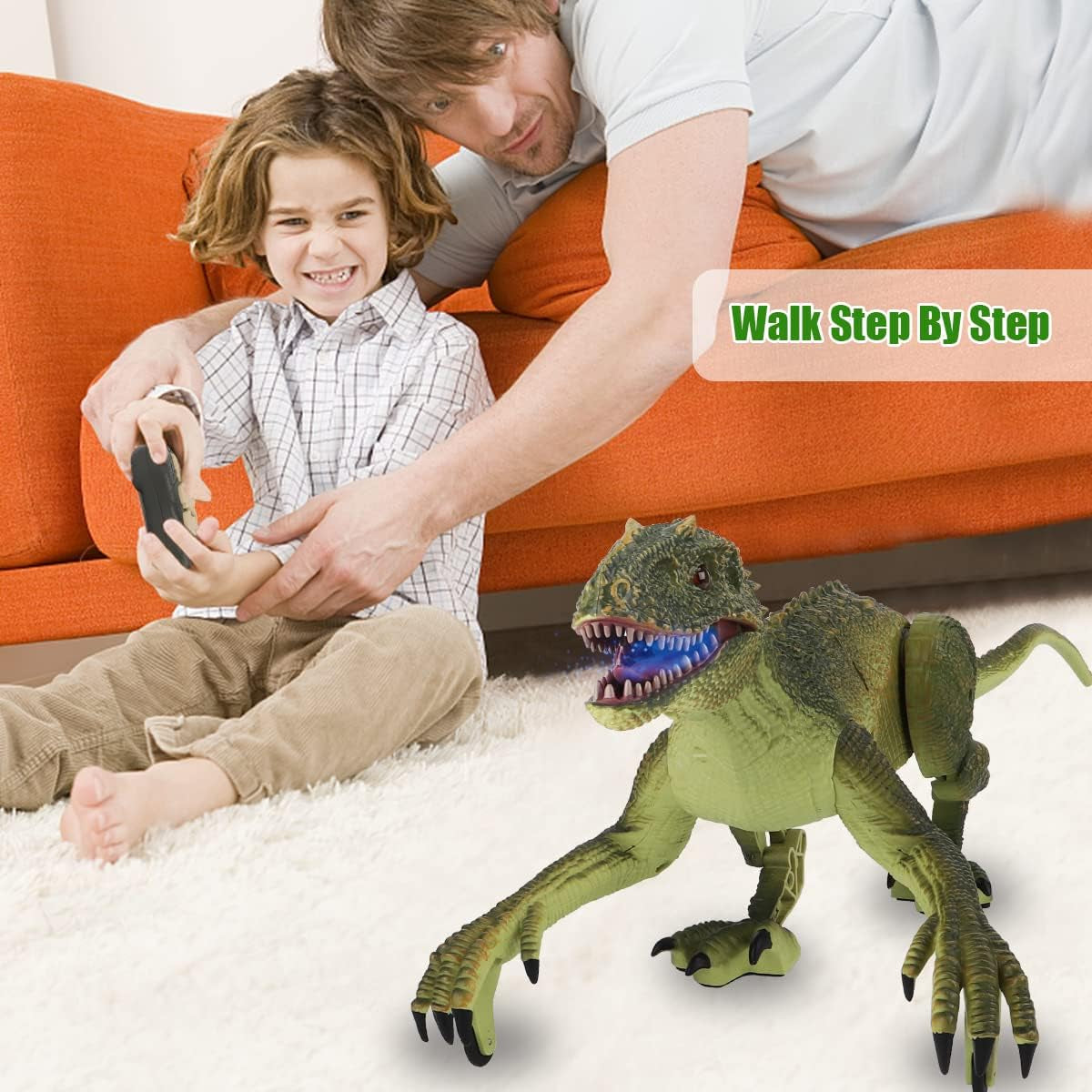 Remote Control Dinosaur Toys, 2.4 Ghz RC Walking N Roaring Realistic Velociraptor Dinosaur Toy with LED Lights, Dance N Fight Mode, Birthday Gifts for Kids Children Boys Girls Age 6-12