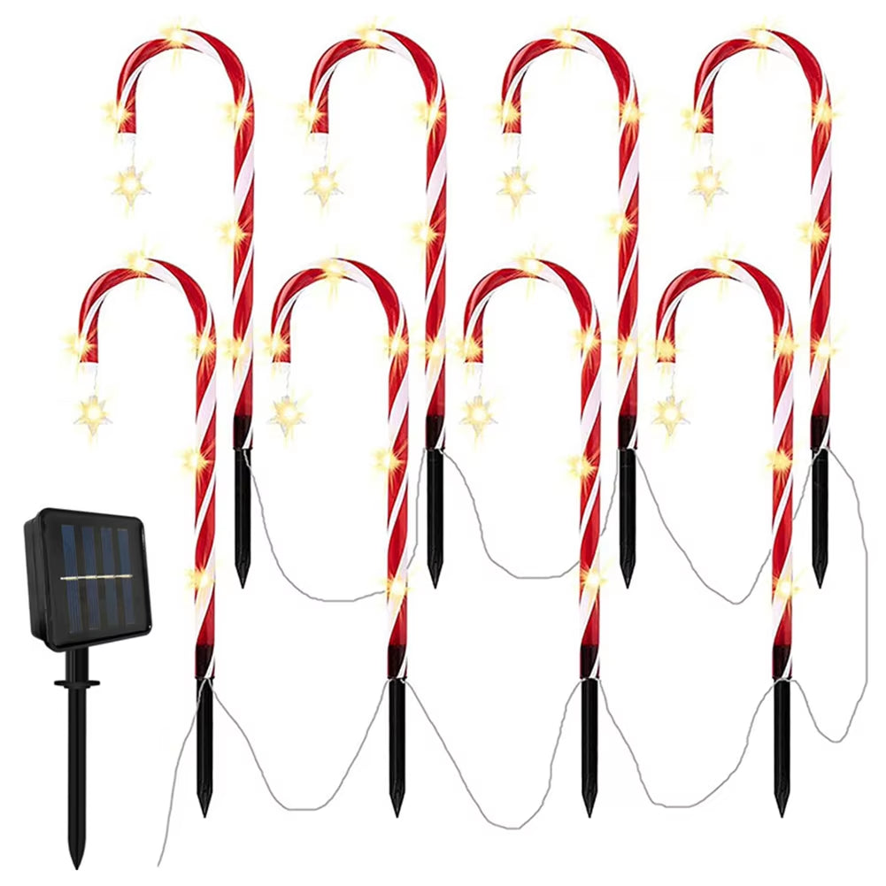 8Pcs Solar Christmas Candy Cane Light ( Outdoor Waterproof Christmas Light LED)