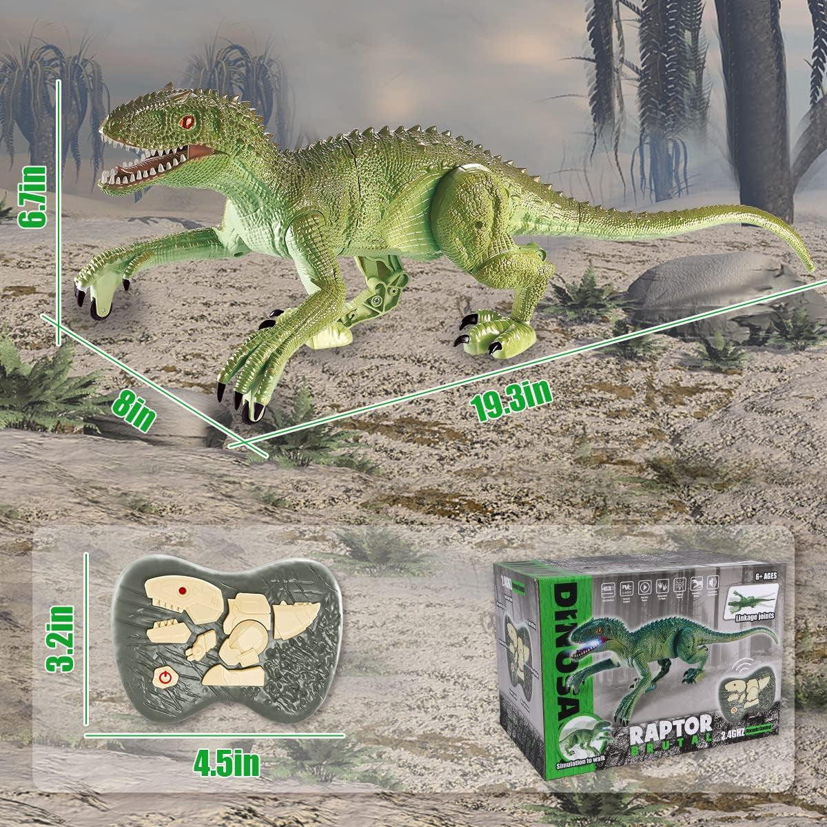 Remote Control Dinosaur Toys, 2.4 Ghz RC Walking N Roaring Realistic Velociraptor Dinosaur Toy with LED Lights, Dance N Fight Mode, Birthday Gifts for Kids Children Boys Girls Age 6-12